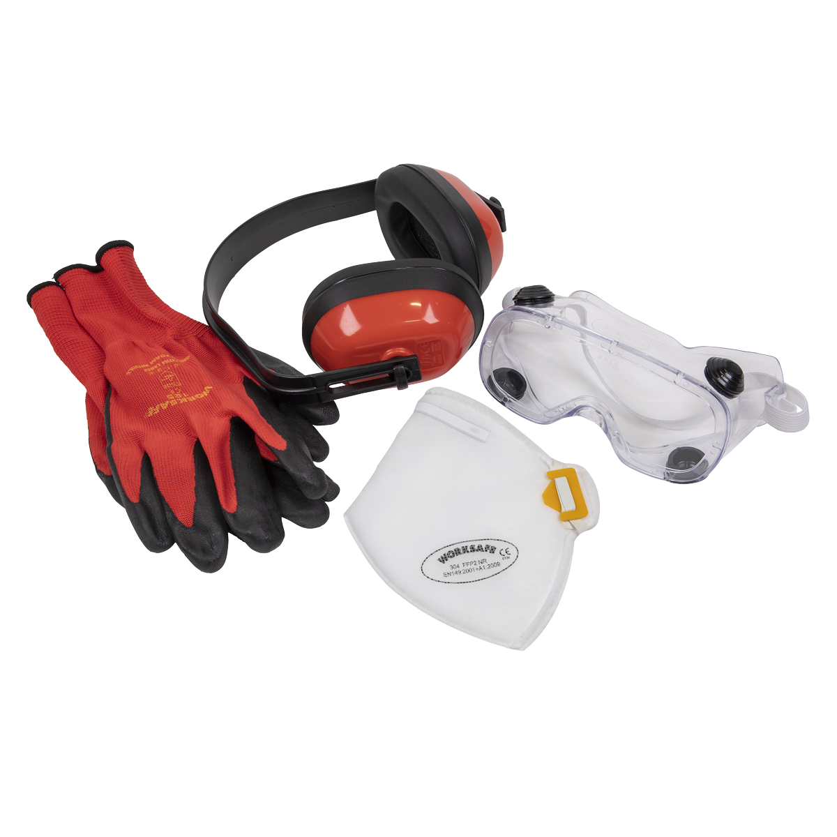 Flexi Grip Gloves, FFP2 Mask, Goggles & Ear Defenders 46269