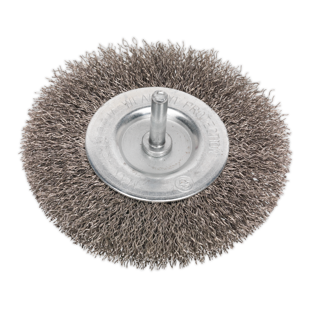 100mm Crimped Flat Wire Brush with 6mm Shaft SFBS100