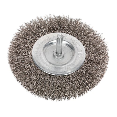 100mm Crimped Flat Wire Brush with 6mm Shaft SFBS100