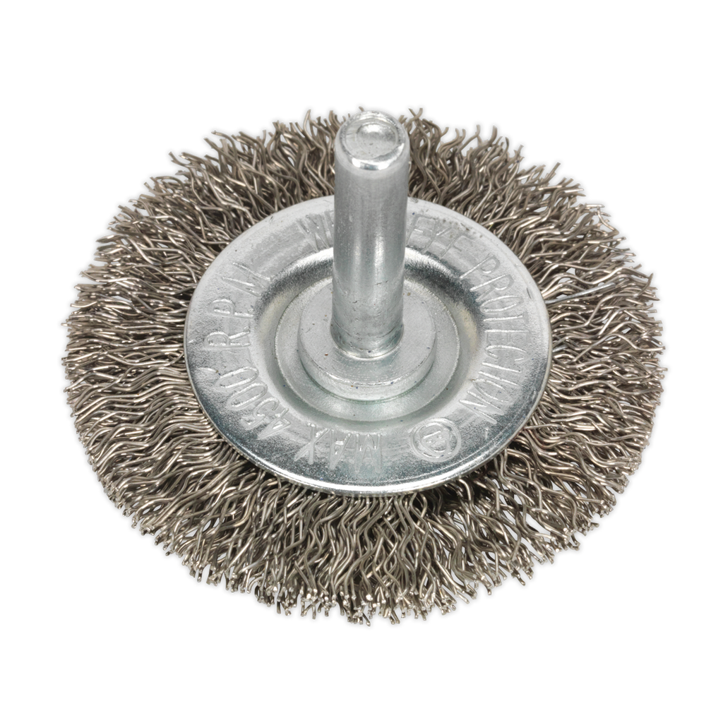 50mm Crimped Flat Wire Brush with 6mm Shaft SFBS50