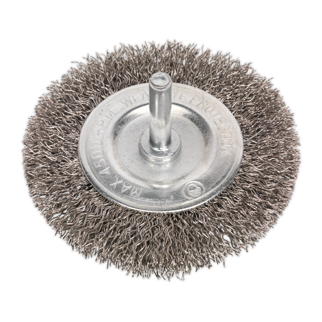 75mm Crimped Flat Wire Brush with 6mm Shaft SFBS75