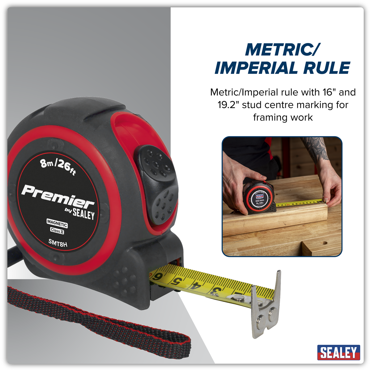 Heavy-Duty Tape Measure 8m(26ft) SMT8H