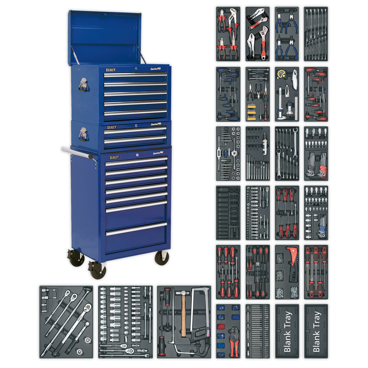 Tool Chest Combination 14 Drawer with 1179pc Tool Kit - Blue SPTCCOMBO1