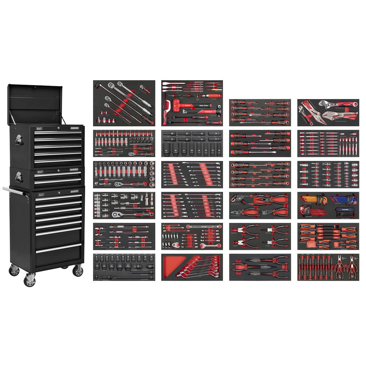 Tool Chest Combination 14 Drawer with 447pc Tool Kit - Black SPTCOMBO3B