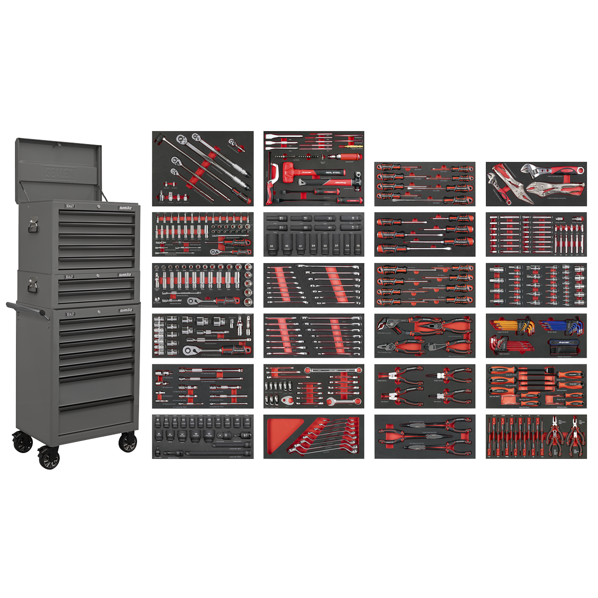 Tool Chest Combination 14 Drawer with 447pc Tool Kit - Grey SPTCOMBO3G