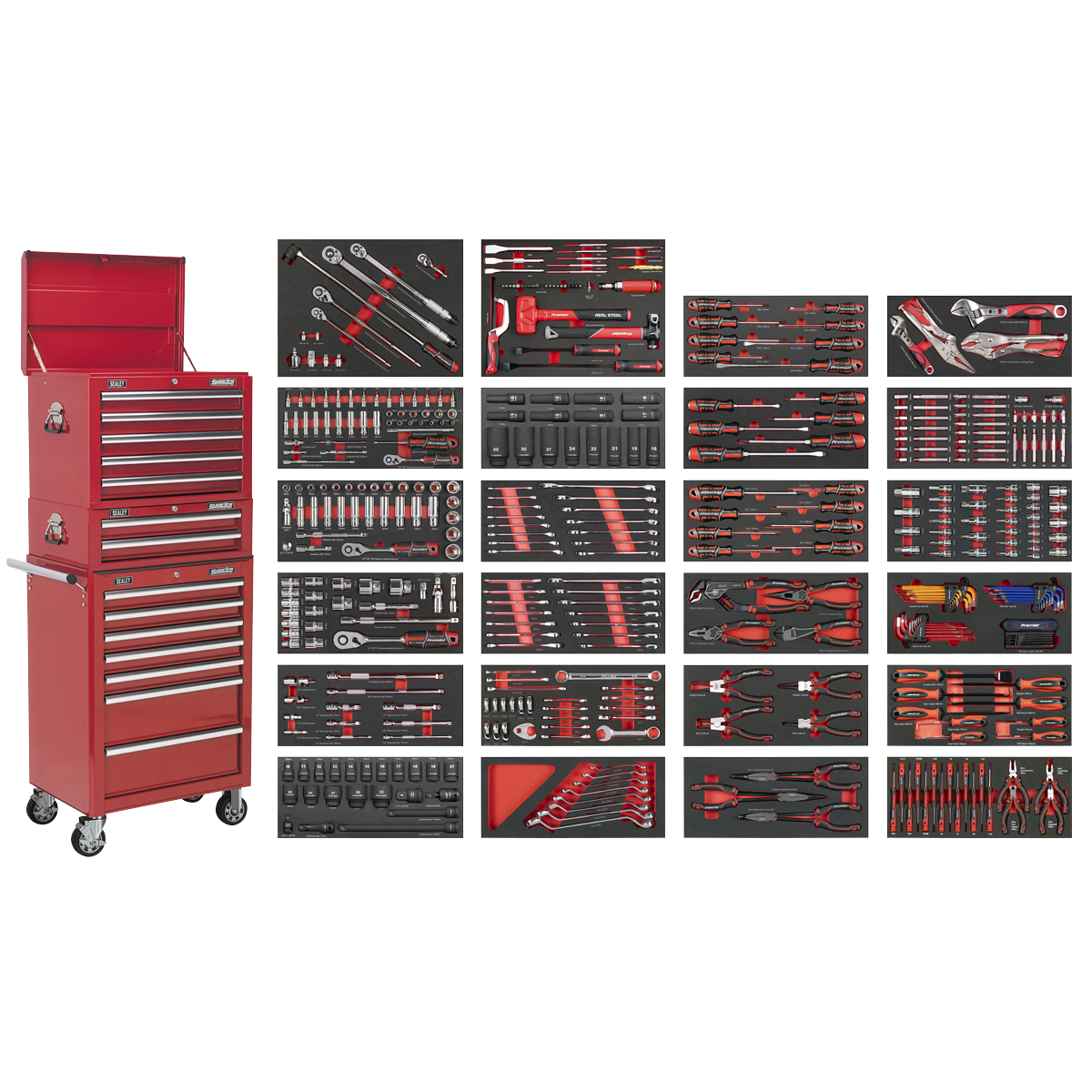 Tool Chest Combination 14 Drawer with 447pc Tool Kit - Red SPTCOMBO3R