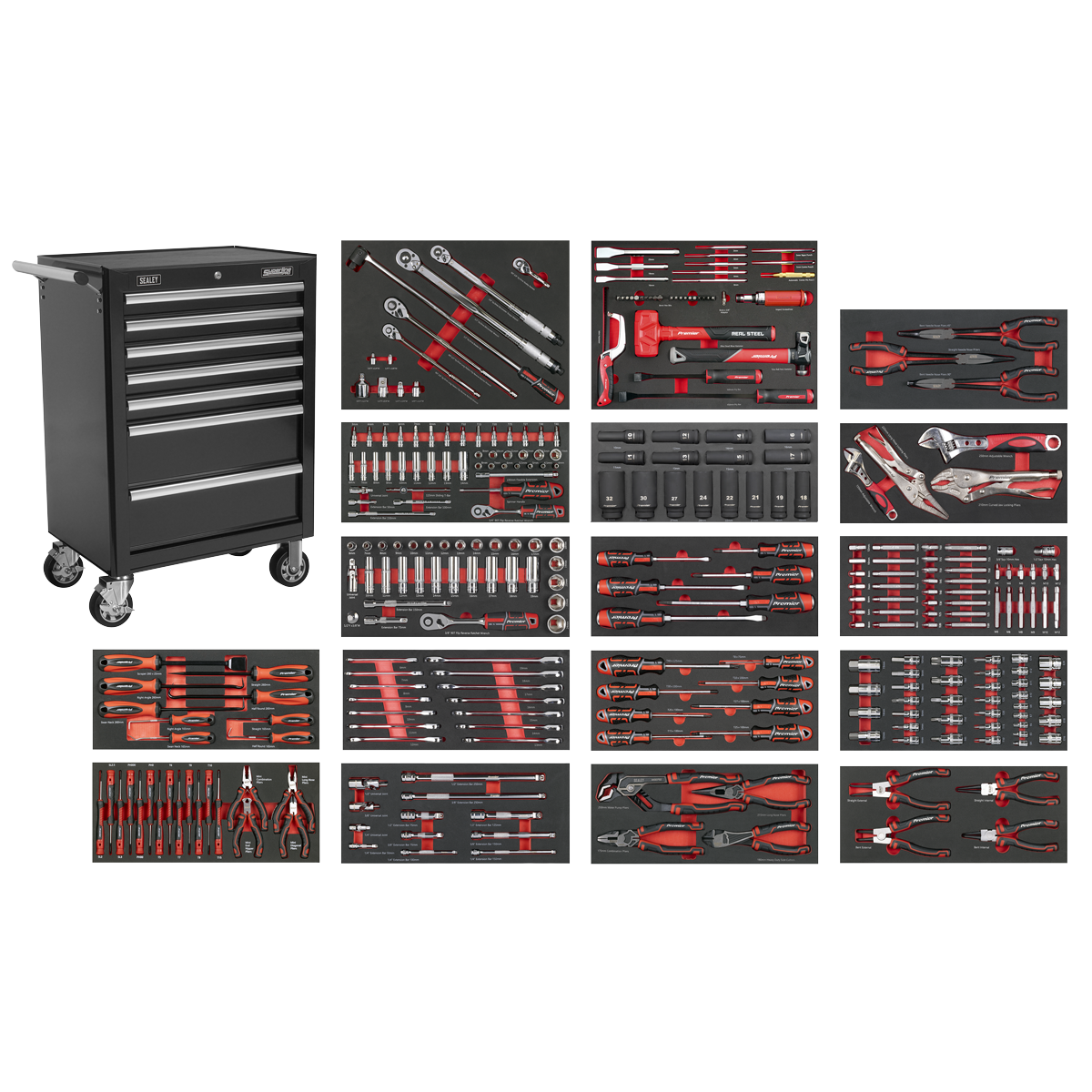 Rollcab 7 Drawer with 305pc Tool Kit - Black SPTCOMBO4B