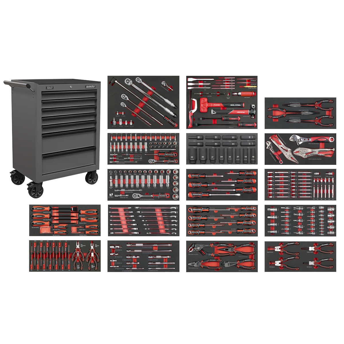 Roll Cab 7 Drawer with 305pc Tool Kit - Grey SPTCOMBO4G