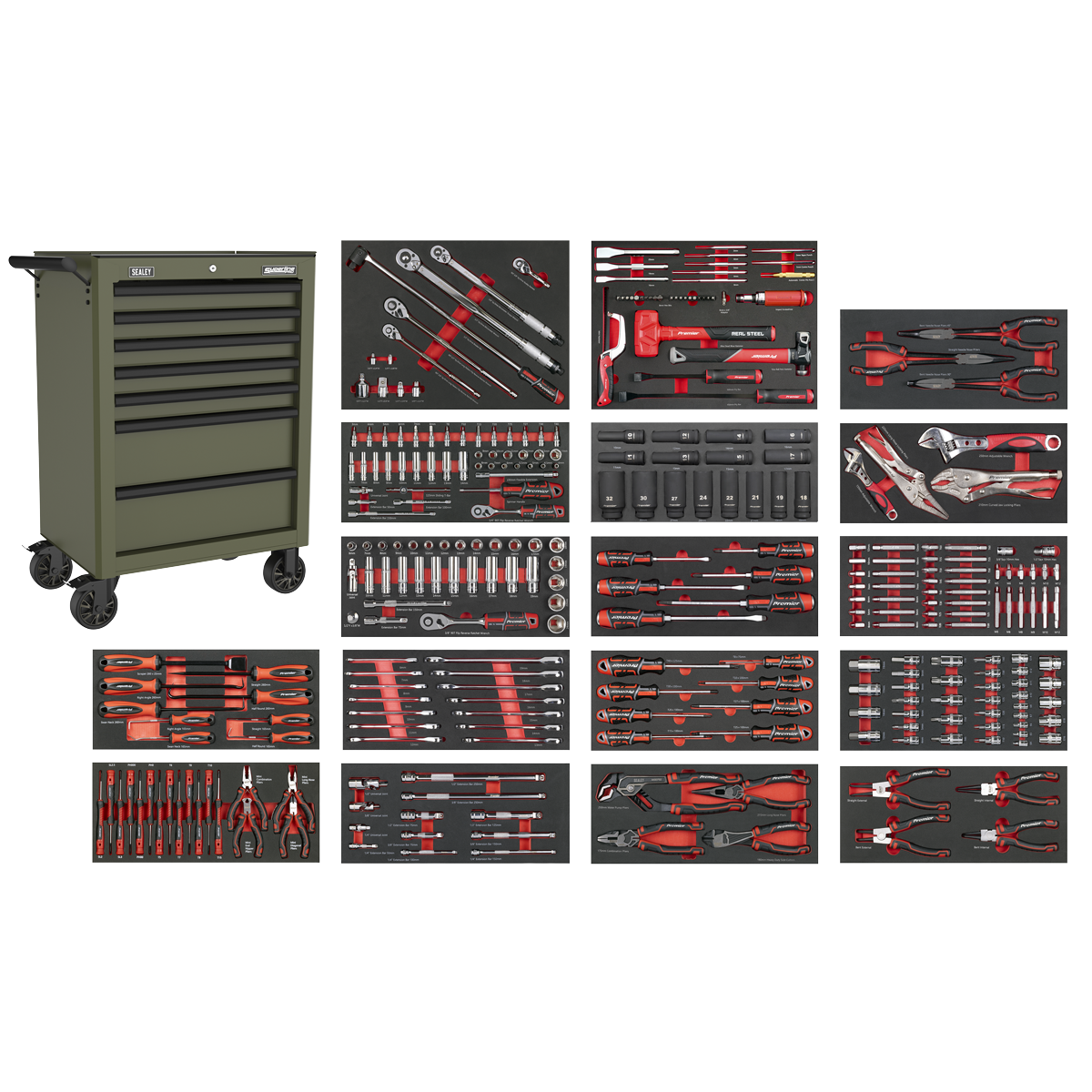 Roll Cab 7 Drawer with 305pc Tool Kit - Khaki SPTCOMBO4K