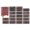 Roll Cab 7 Drawer with 305pc Tool Kit - Red SPTCOMBO4R