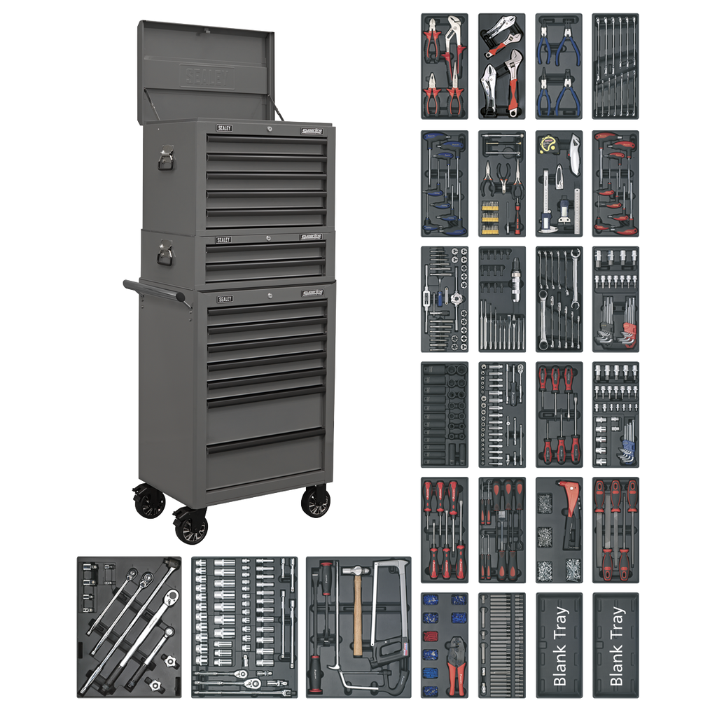 Tool Chest Combination 14 Drawer with 1179pc Tool Kit - Grey SPTGRCOMBO1