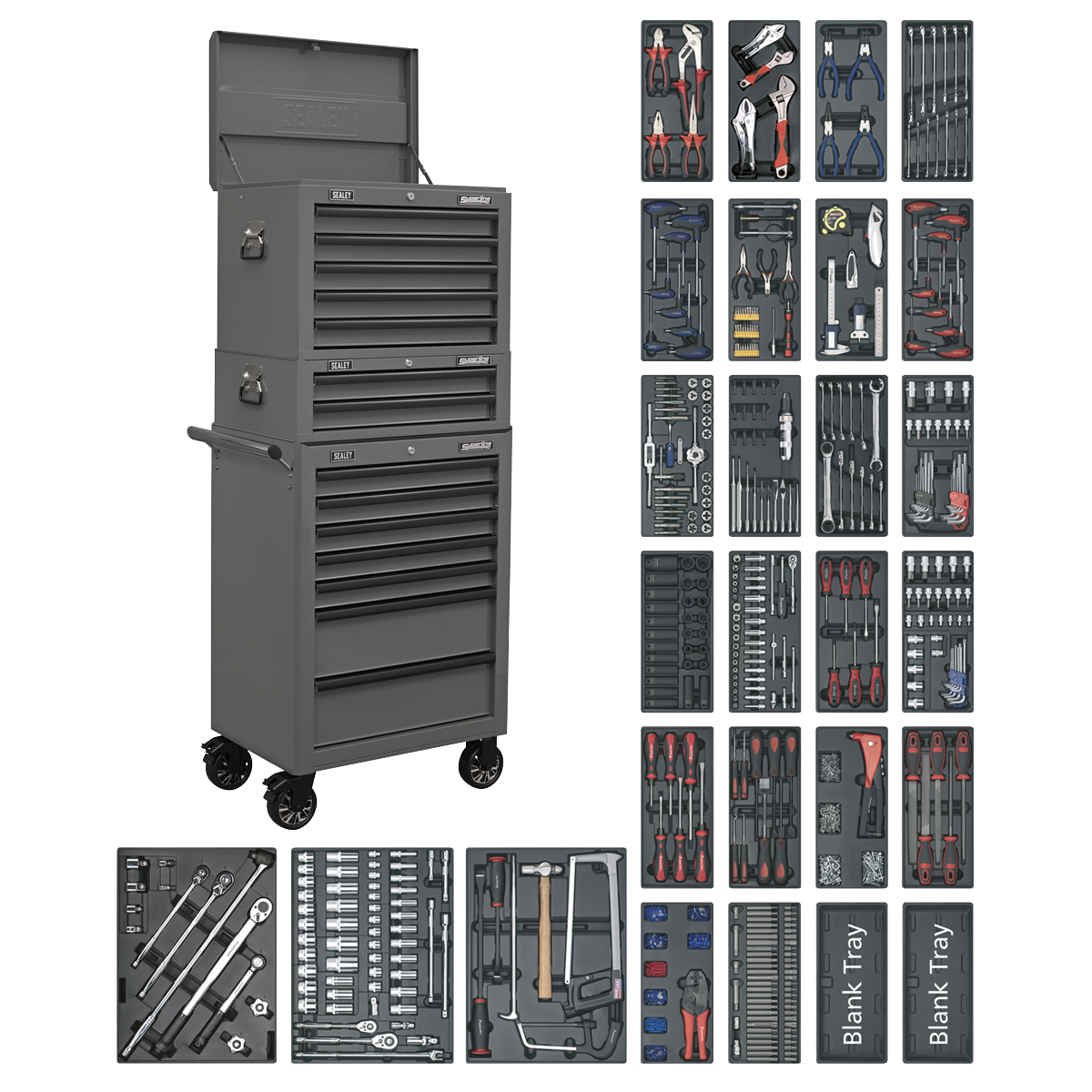 Tool Chest Combination 14 Drawer with 1179pc Tool Kit - Grey SPTGRCOMBO1