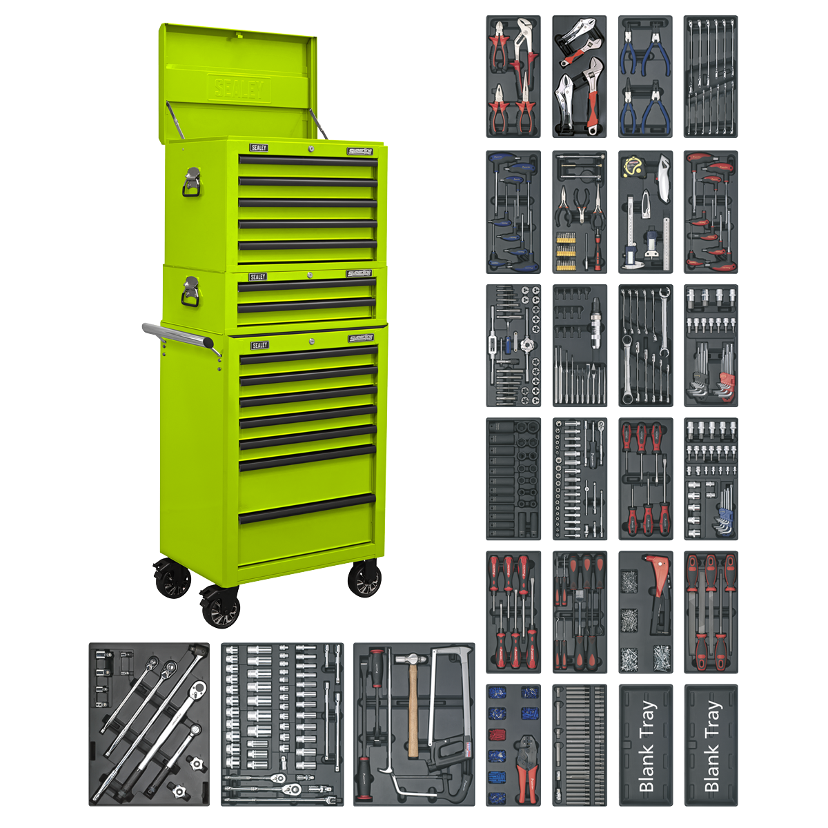 Tool Chest Combination 14 Drawer with 1179pc Tool Kit - Green SPTHVCOMBO1