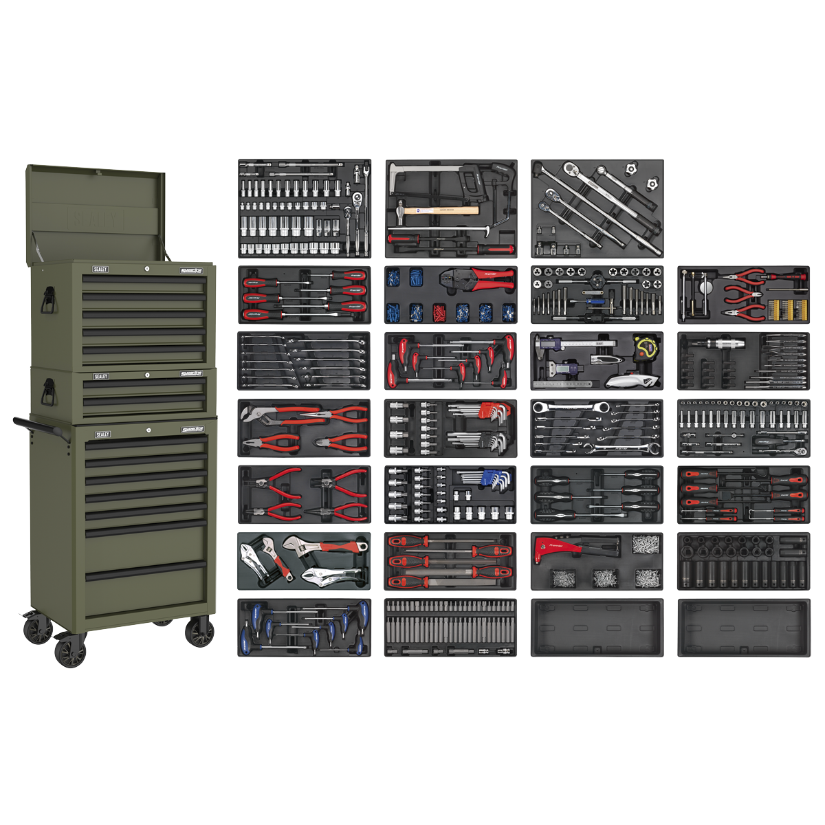 Tool Chest Combination 14 Drawer with 1179pc Tool Kit - Khaki SPTKCOMBO1