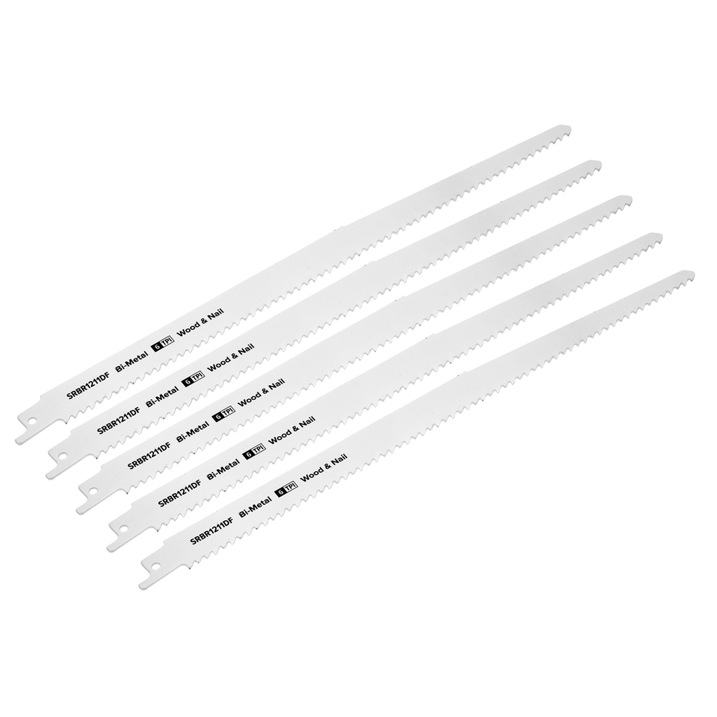 Reciprocating Saw Blade for Wood & Nails 300mm 6tpi - Pack of 5 SRBR1211DF