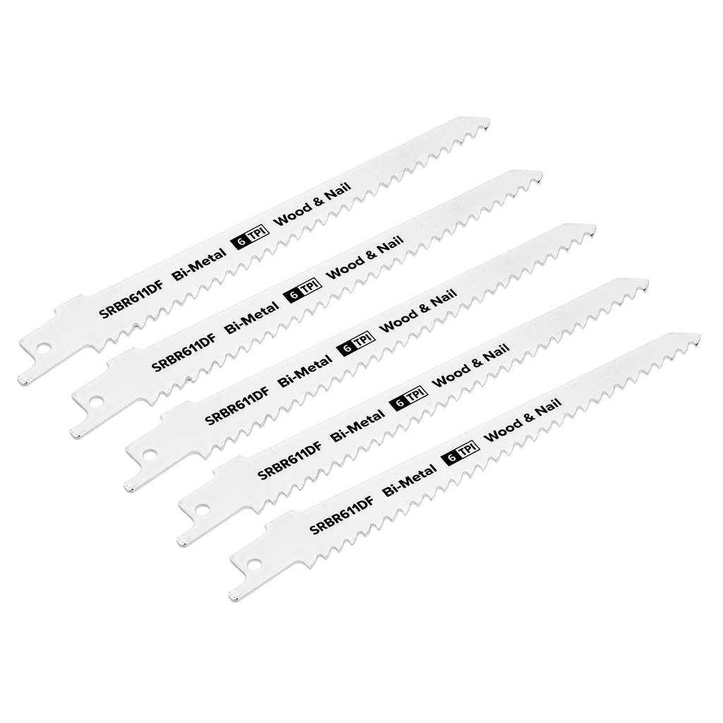 Reciprocating Saw Blade for Wood & Nail 150mm 6tpi - Pack of 5 SRBR611DF