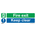 Fire Exit Keep Clear Safety Sign, Rigid Plastic - Pack of 10 SS18P10