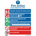Fire Action With Lift Safety Sign, Rigid Plastic - Pack of 10 SS19P10