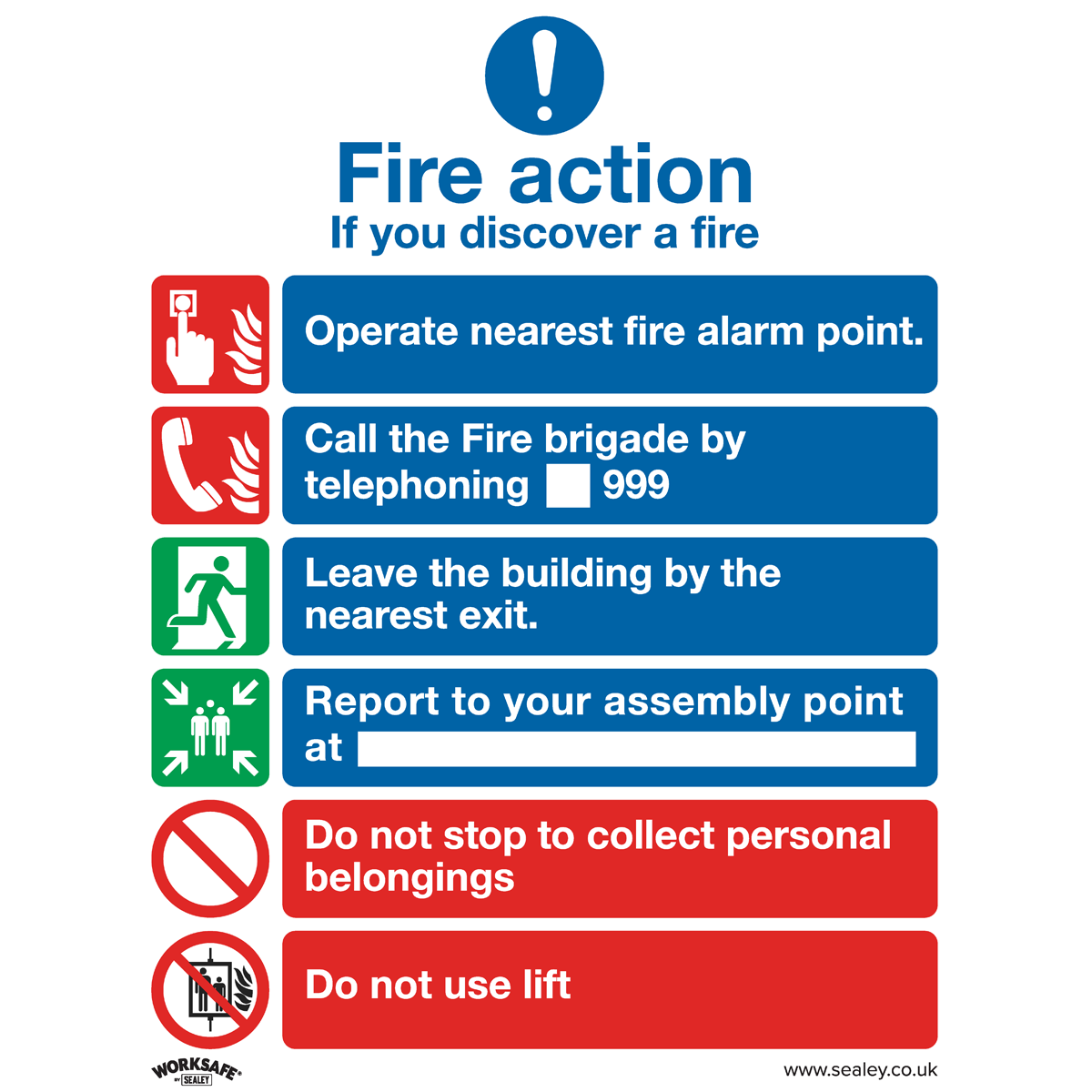 Fire Action With Lift Safety Sign, Rigid Plastic - Pack of 10 SS19P10