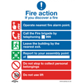 Fire Action With Lift Safety Sign - Self-Adhesive Vinyl SS19V1