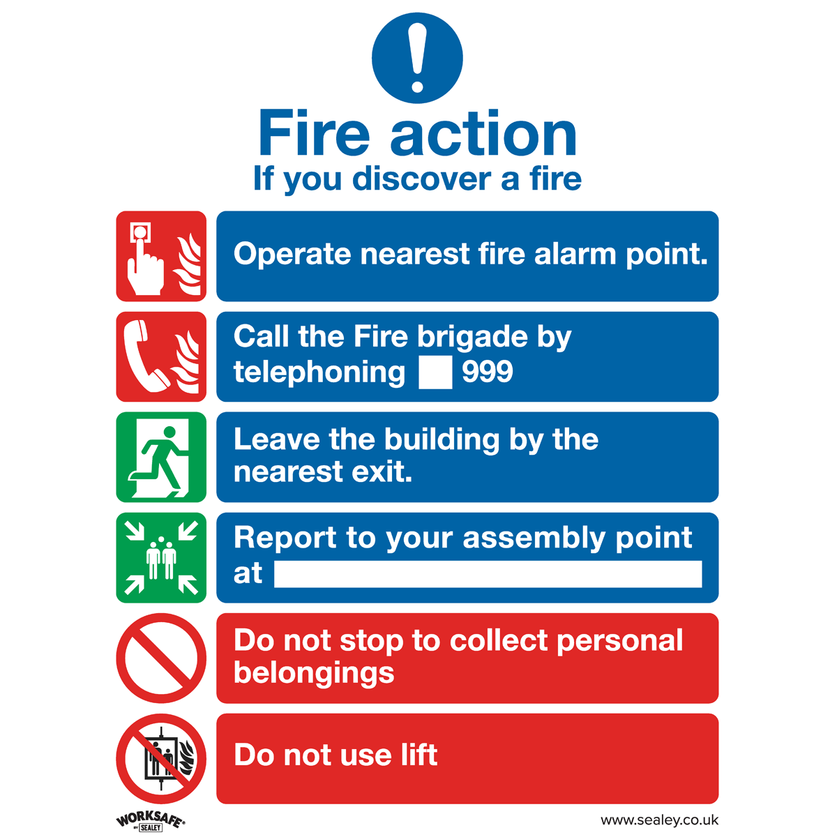 Fire Action With Lift Safety Sign - Self-Adhesive Vinyl SS19V1