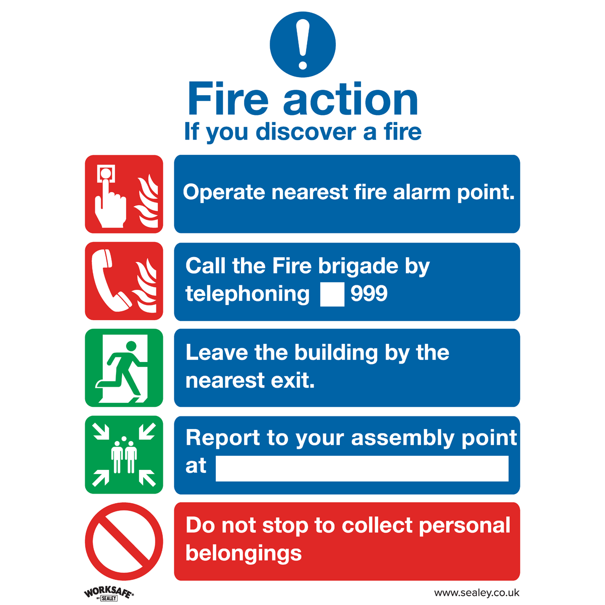 Fire Action Without Lift Safety Sign, Rigid Plastic - Pack of 10 SS20P10