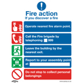 Fire Action Without Lift Safety Sign, Self-Adhesive Vinyl - Pack of 10 SS20V10