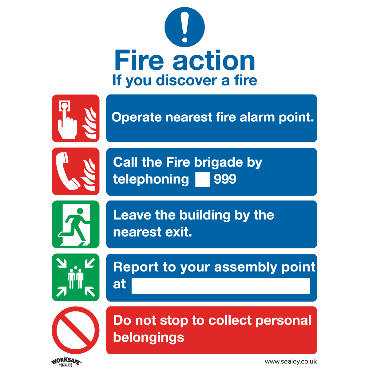 Fire Action Without Lift Safety Sign, Self-Adhesive Vinyl - Pack of 10 SS20V10