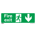 Fire Exit (Down) Safety Sign, Rigid Plastic - Pack of 10 SS22P10