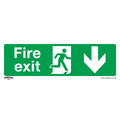 Fire Exit (Down) Safety Sign, Self-Adhesive Vinyl - Pack of 10 SS22V10