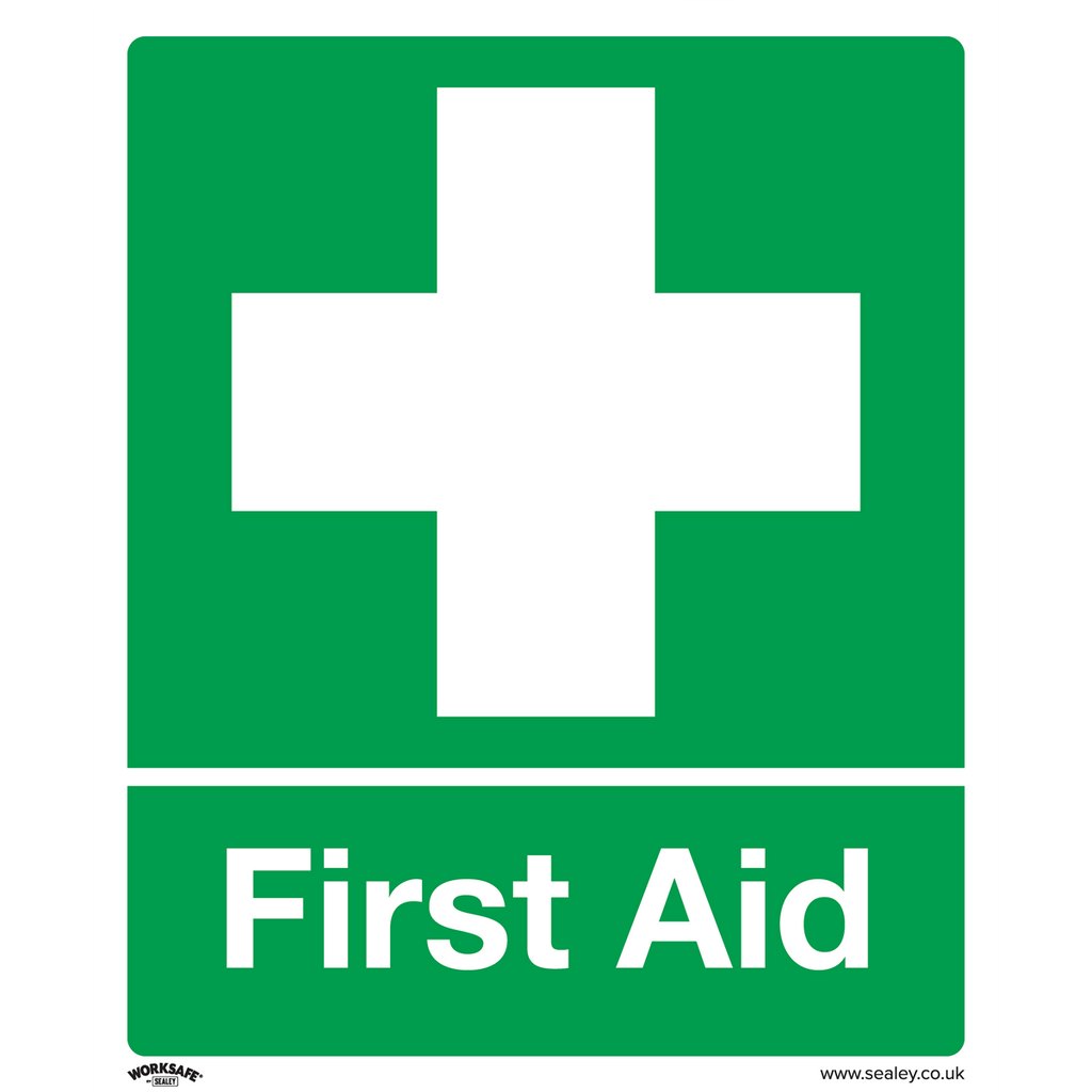 First Aid Safety Sign, Self-Adhesive Vinyl - Pack of 10 SS26V10
