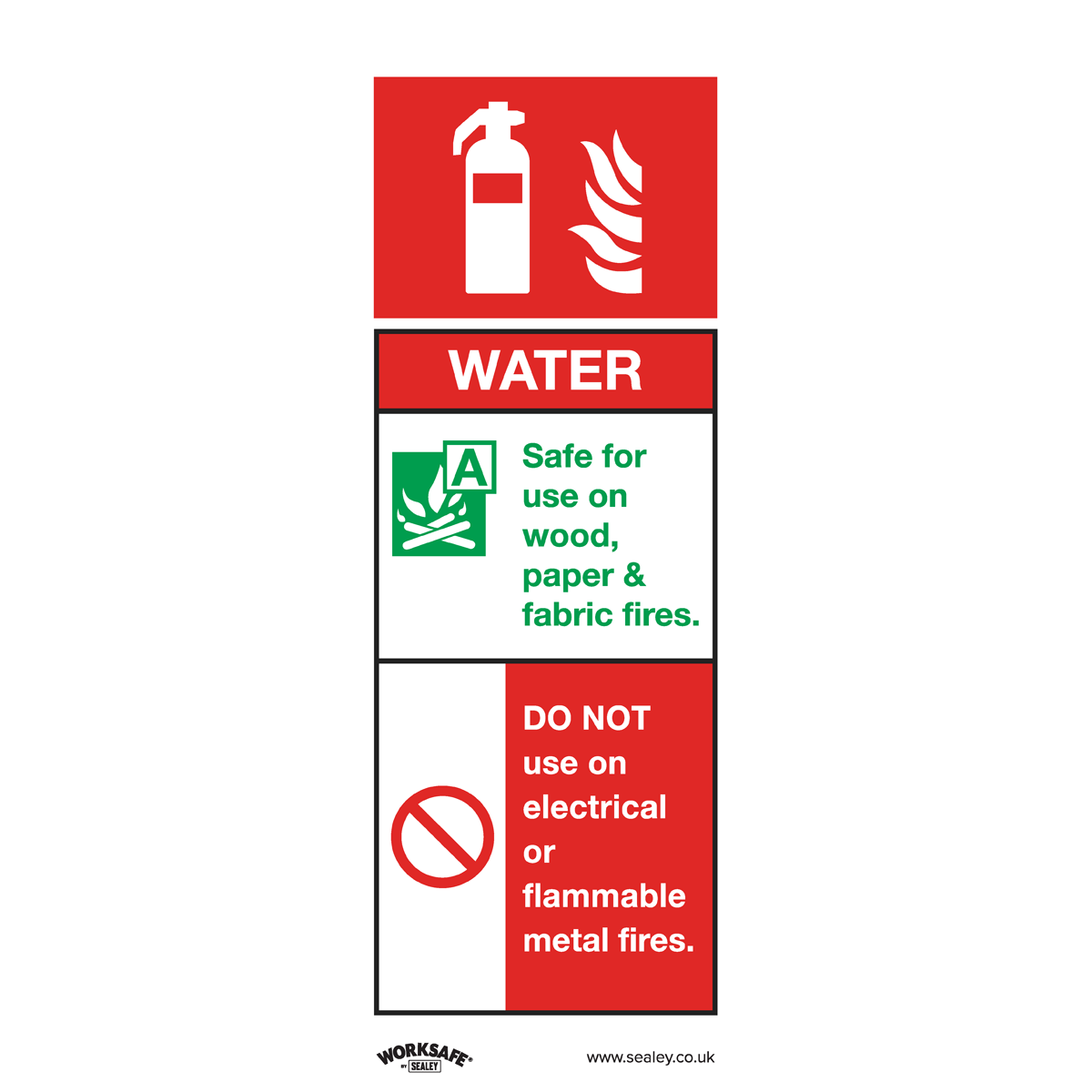 Water Fire Extinguisher Safety Sign, Self-Adhesive Vinyl - Pack of 10 SS27V10