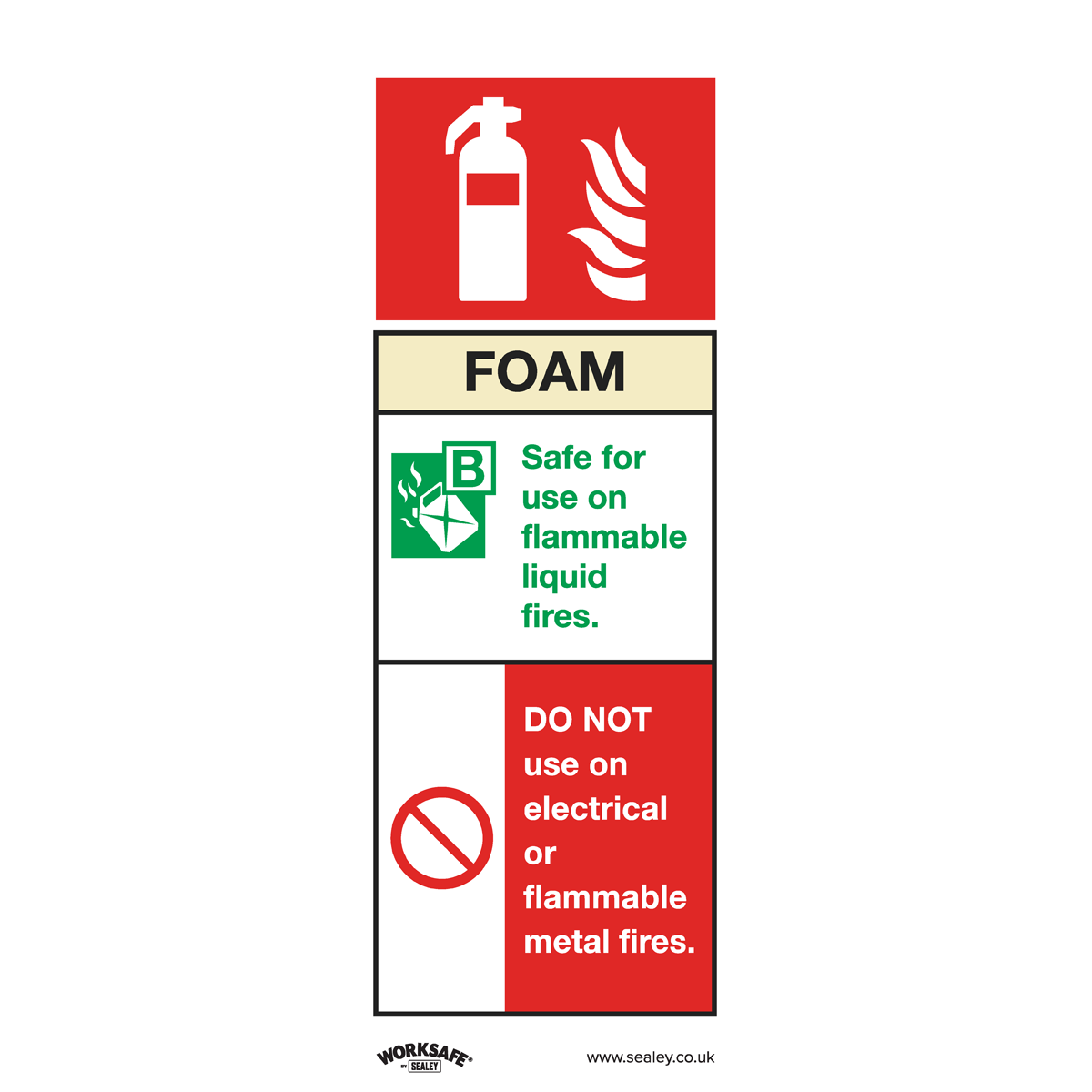 Foam Fire Extinguisher Safety Sign, Self-Adhesive Vinyl - Pack of 10 SS30V10