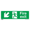 Fire Exit (Down Left) Safety Sign, Rigid Plastic - Pack of 10 SS34P10