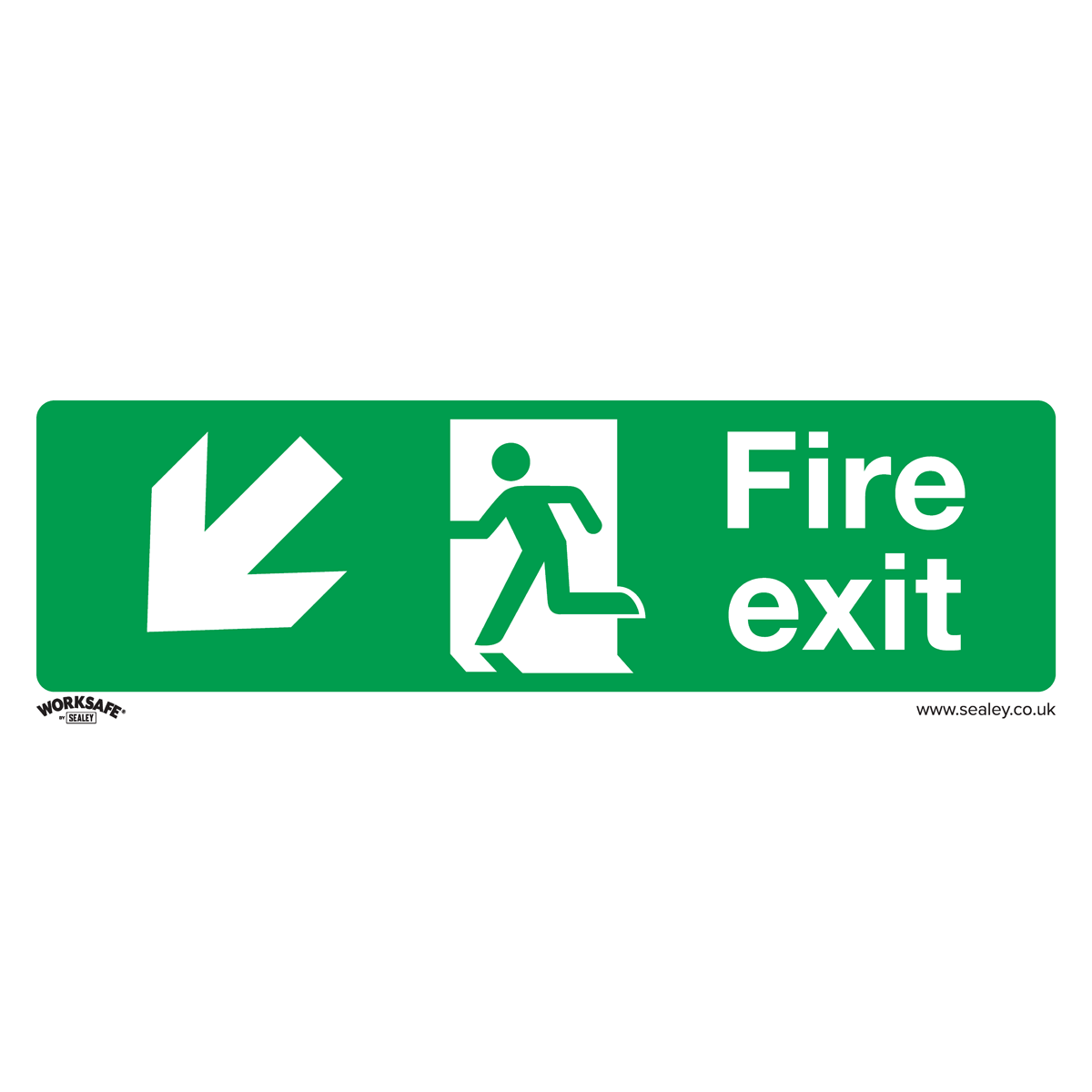 Fire Exit (Down Left) Safety Sign, Self-Adhesive Vinyl - Pack of 10 SS34V10