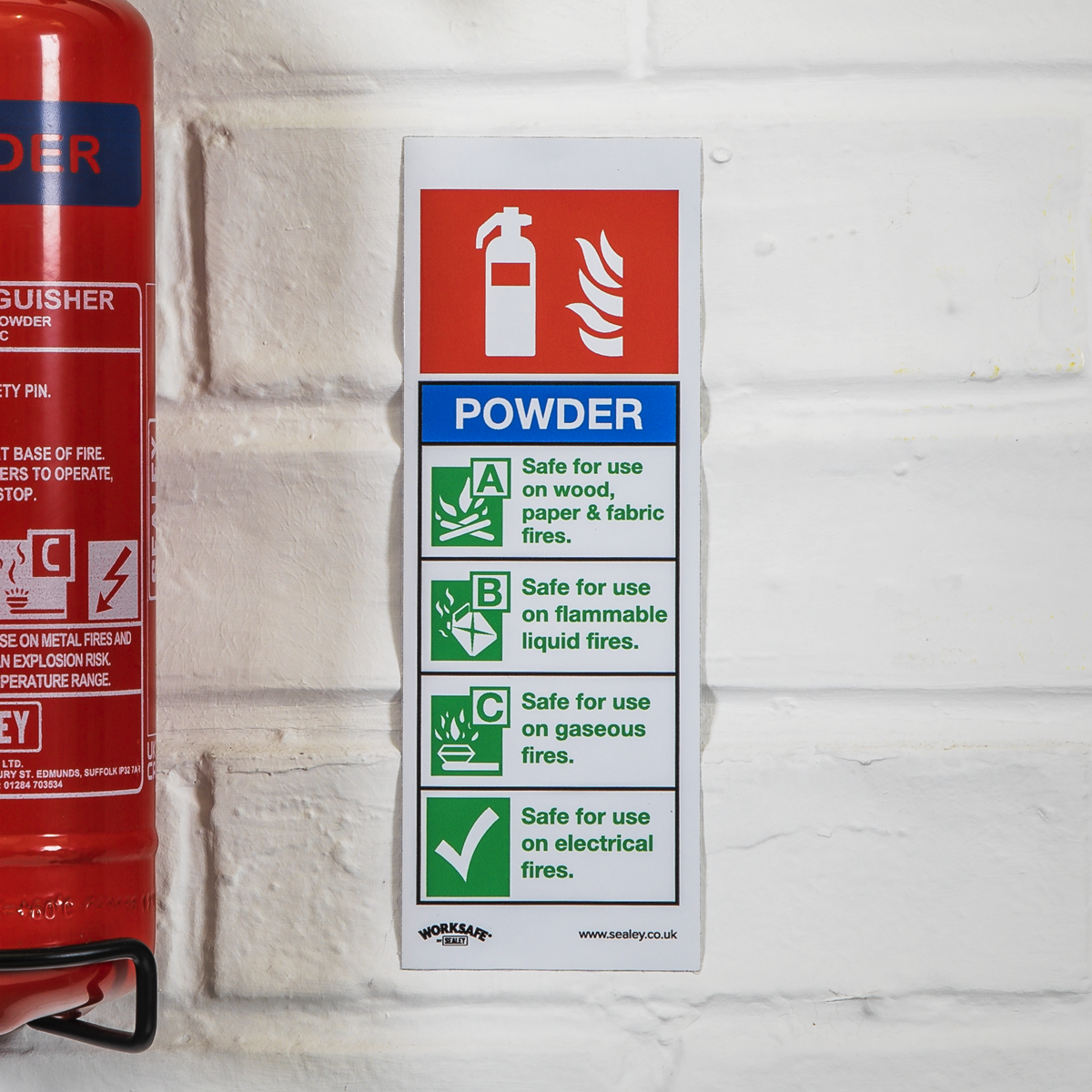 Powder Fire Extinguisher Safety Sign, Self-Adhesive Vinyl - Pack of 10 SS52V10