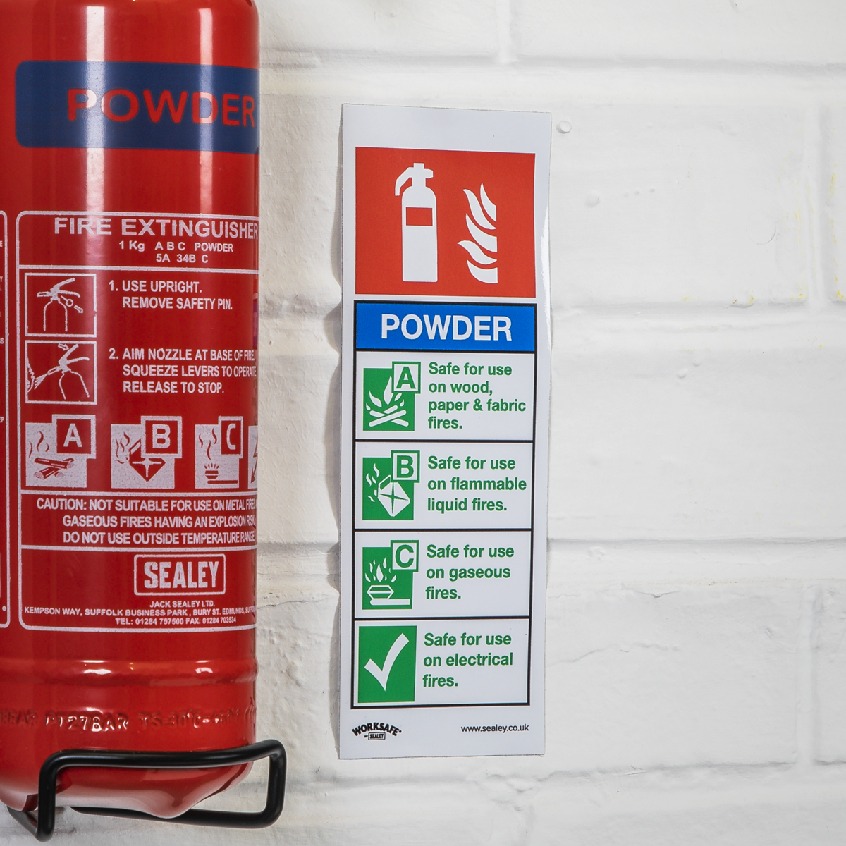 Powder Fire Extinguisher Safety Sign, Self-Adhesive Vinyl - Pack of 10 SS52V10