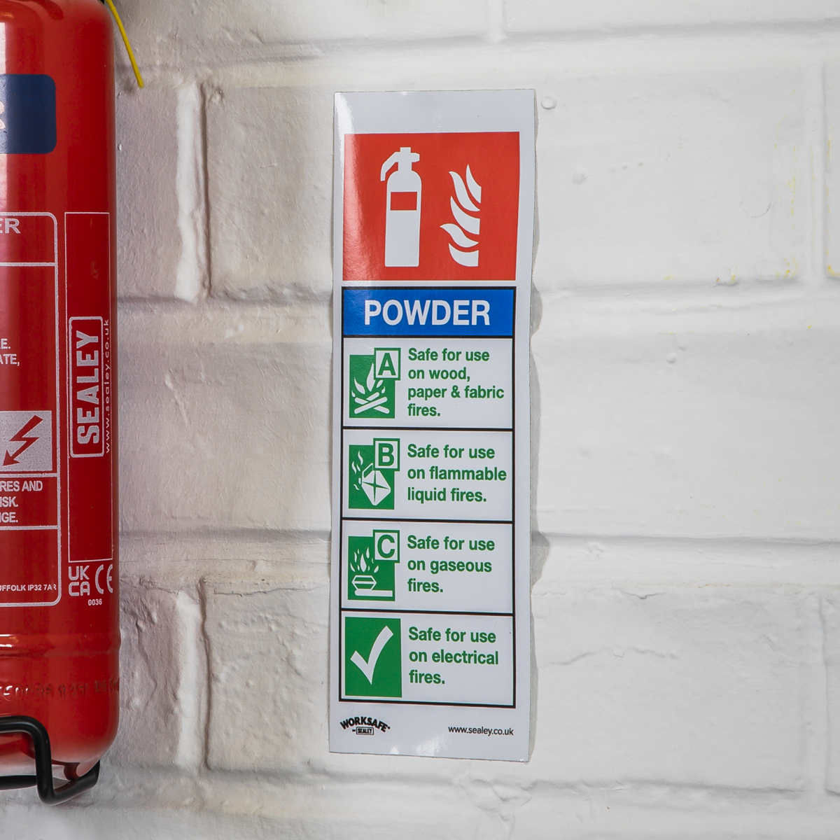 Powder Fire Extinguisher Safety Sign, Self-Adhesive Vinyl - Pack of 10 SS52V10