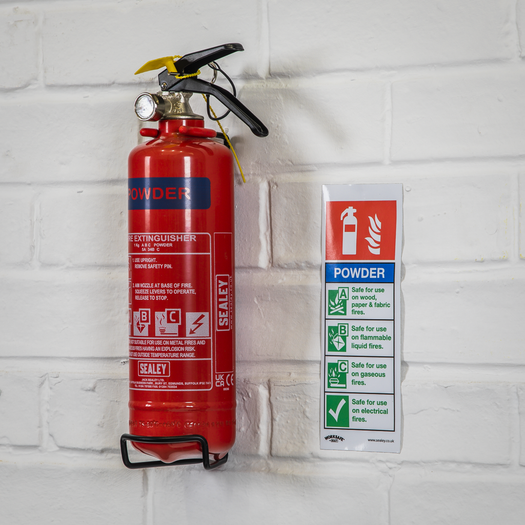 Powder Fire Extinguisher Safety Sign, Self-Adhesive Vinyl - Pack of 10 SS52V10