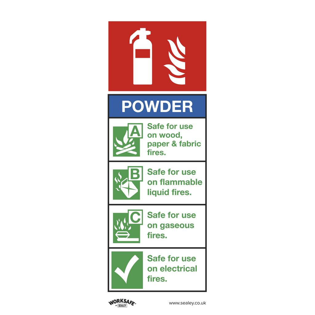 Powder Fire Extinguisher Safety Sign, Self-Adhesive Vinyl - Pack of 10 SS52V10