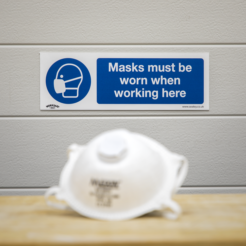 Masks Must Be Worn Safety Sign, Self-Adhesive Vinyl - Pack of 10 SS57V10