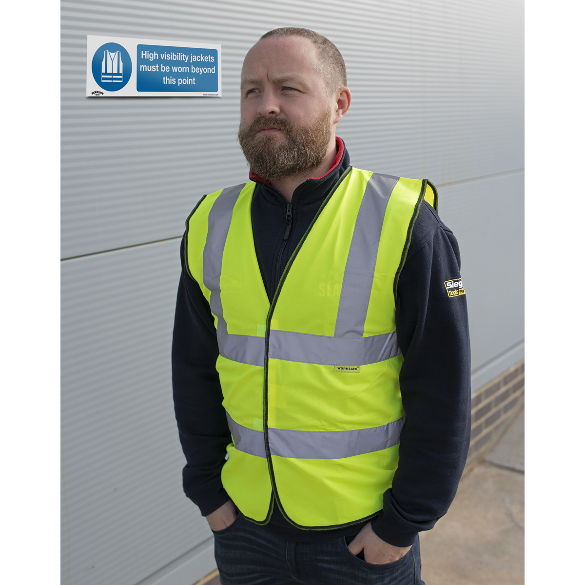 High Visibility Jackets Must Be Worn Beyond This Point Safety Sign - Self-Adhesive Vinyl SS9V1