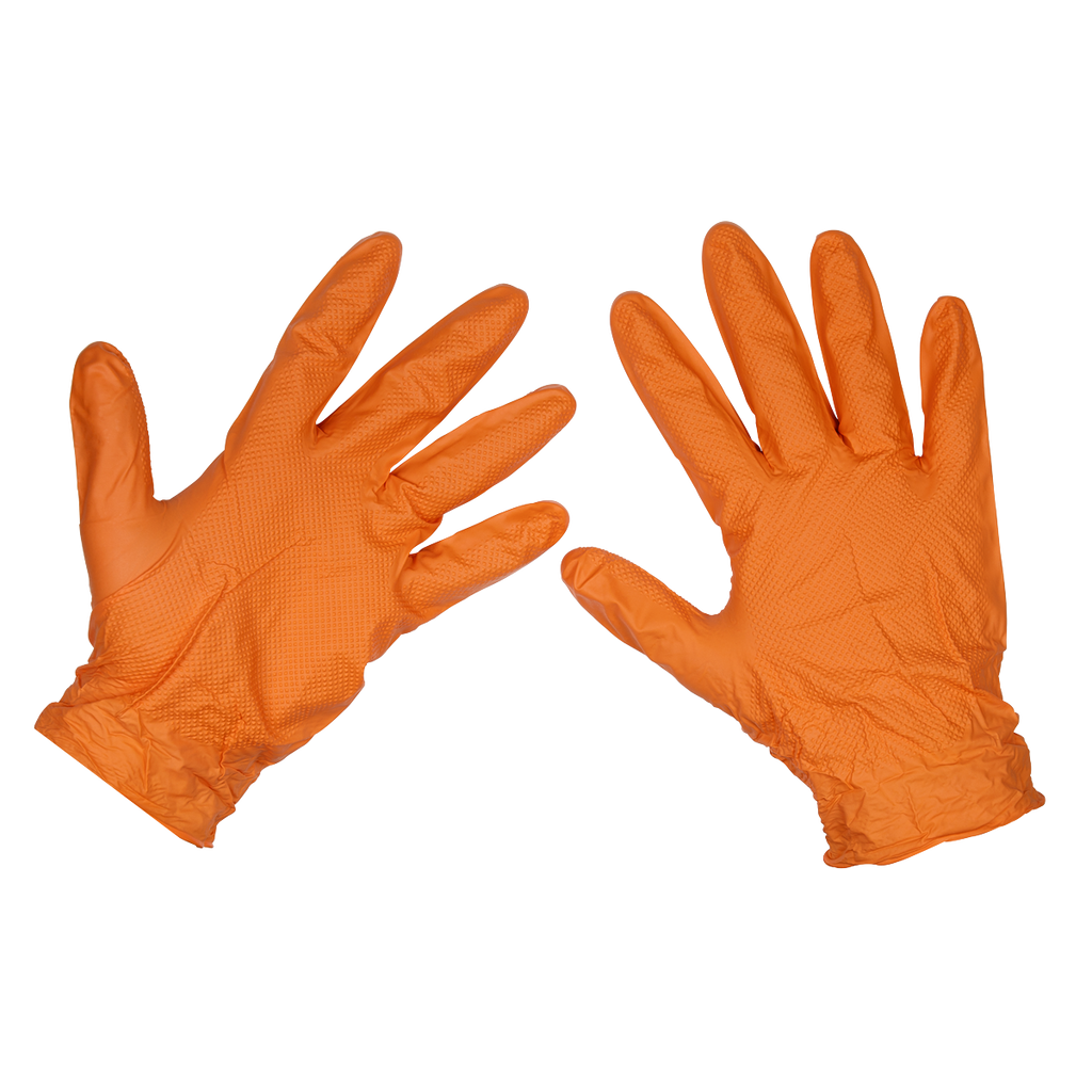 Diamond Grip Extra-Thick Nitrile Powder-Free Gloves, Orange, Large - Pack of 50 SSP56L