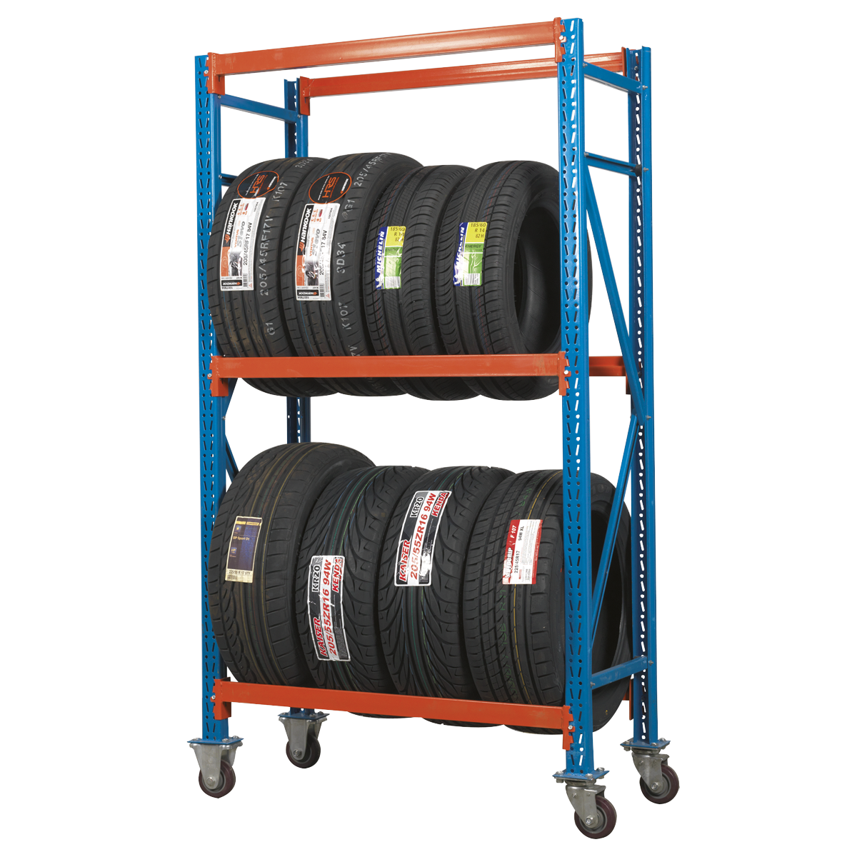 2-Level Mobile Tyre Rack 200kg Capacity Per Level STR007