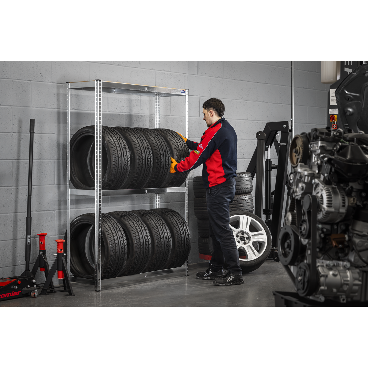 2-Level Tyre Rack with Shelf 150kg Capacity Per Level STR008