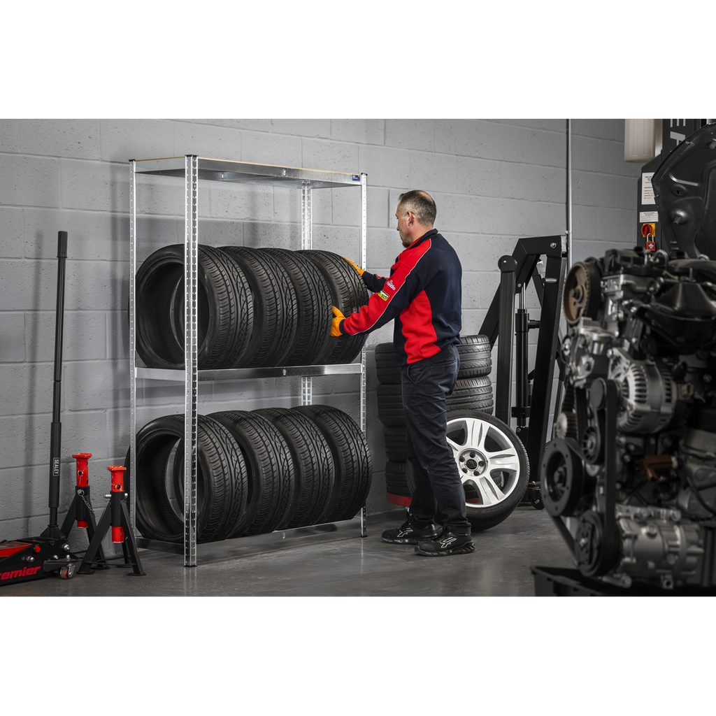 2-Level Tyre Rack with Shelf 150kg Capacity Per Level STR008