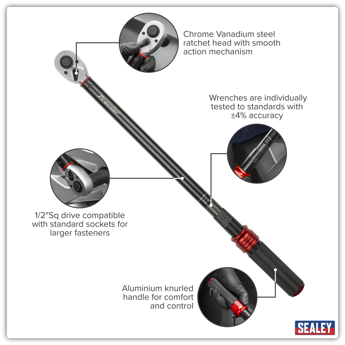Calibrated Micrometer Torque Wrench 1/2"Sq Drive 60-330Nm STW905B