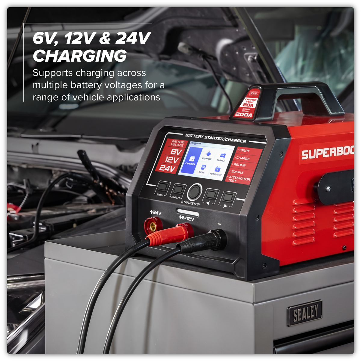 6/12/24V Battery Starter/Charger 200A/230V SUPERBOOST200E