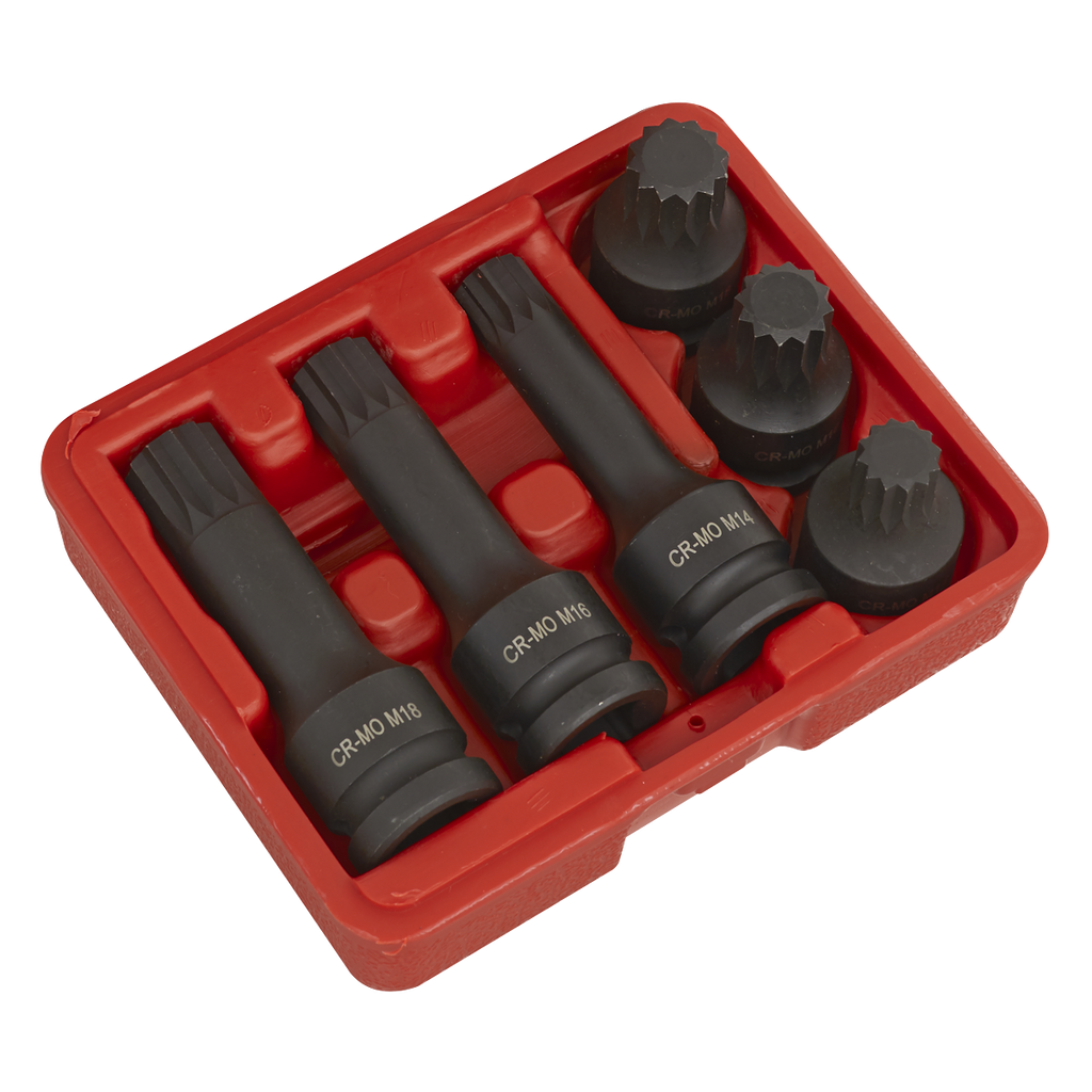 Impact Spline Socket Bit Set 1/2"Sq Drive 6pc SX052