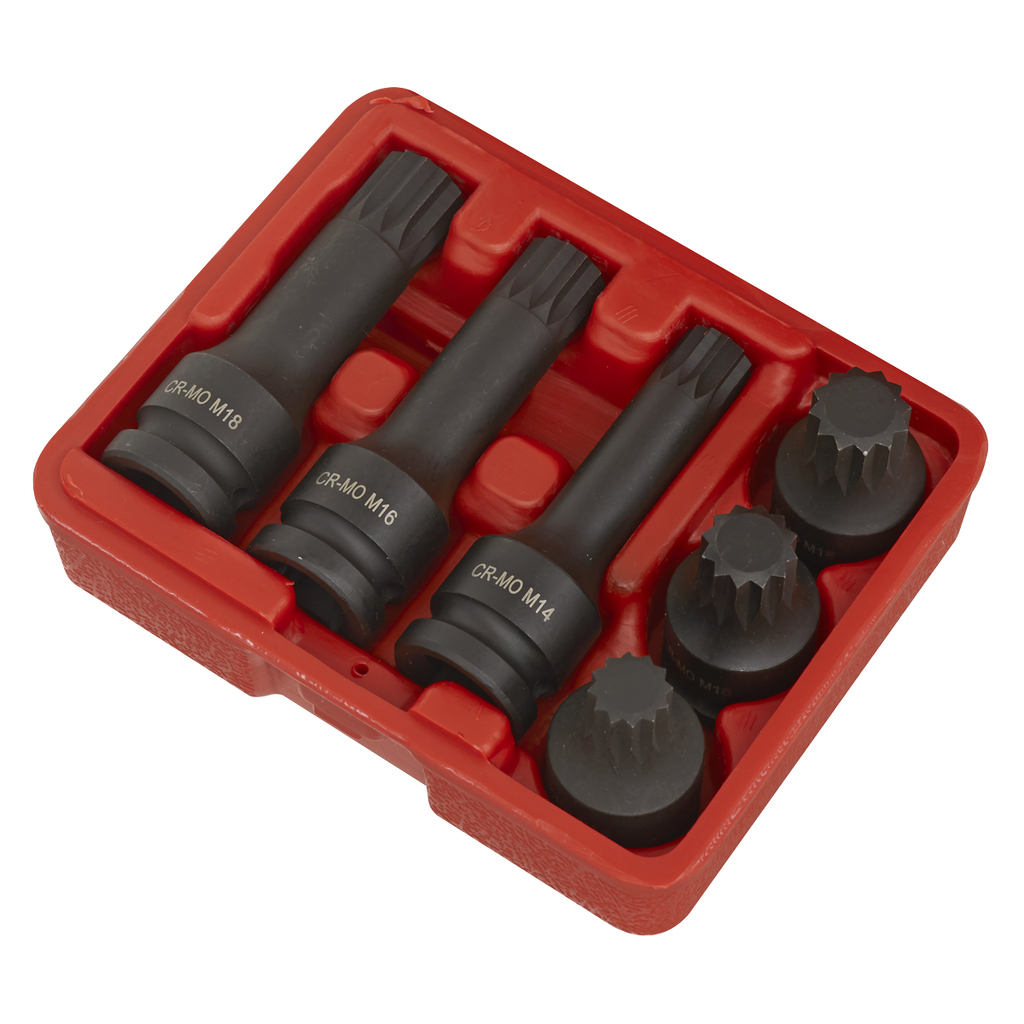 Impact Spline Socket Bit Set 1/2"Sq Drive 6pc SX052